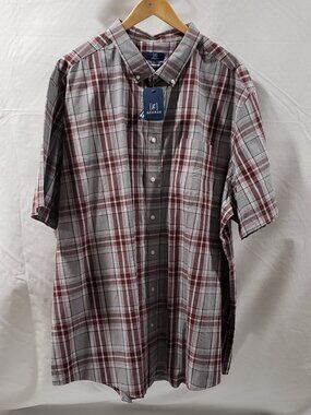 George Men's Cotton Shirt Short Sleeve 4XL (58-60) Plaid Red, Gray Brand New